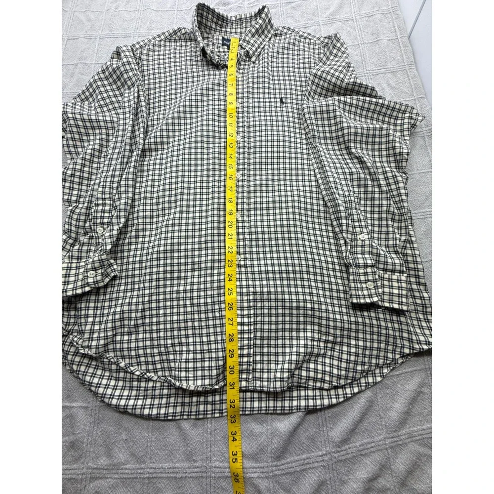 Ralph Lauren Blake Shirt Mens XL Plaid Cotton Button Down Long Sleeve Cream Navy